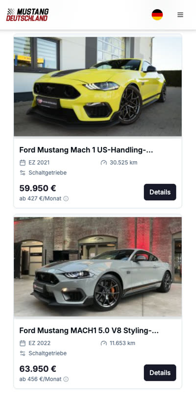 Mustang Deutschland auf dem Smartphone